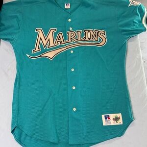 Vintage 90s Russell Athletic Teal Marlins Jersey - Sz 48